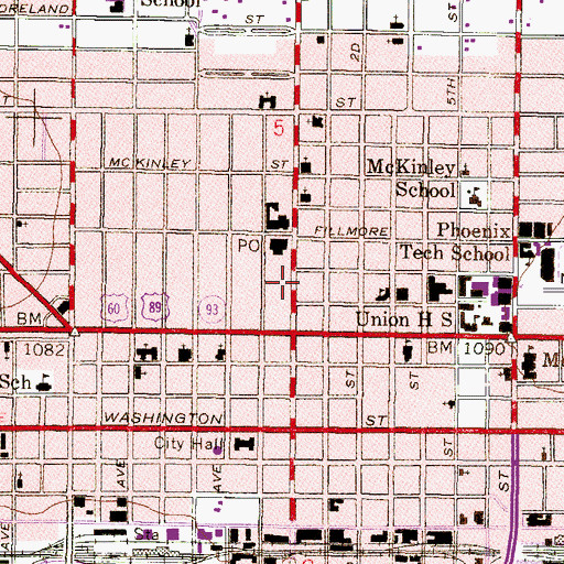 Topographic Map of Arizona State University Downtown Phoenix Campus, AZ