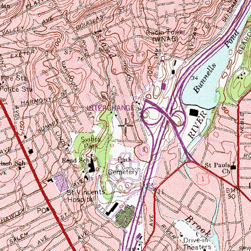 Topographic Map of Chamberland Pond, CT