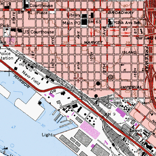Topographic Map of Petco Park, CA