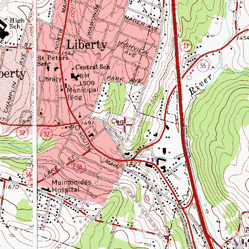 Topographic Map of Saint Peter's Catholic Cemetery, NY