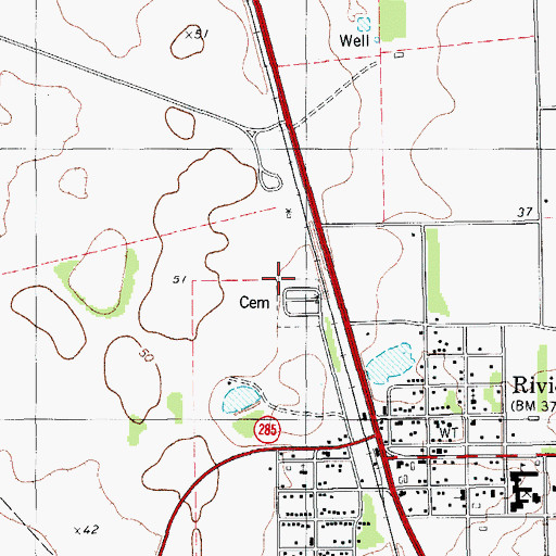 Topographic Map of Riviera Cemetery, TX