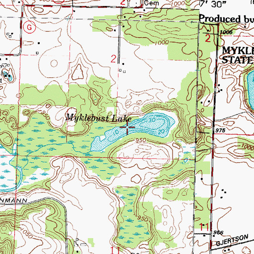 Topographic Map of Myklebust Lake State Natural Area, WI