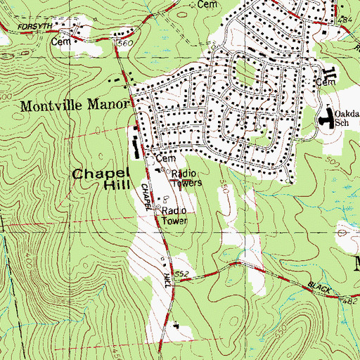 Topographic Map of Chapel Hill, CT