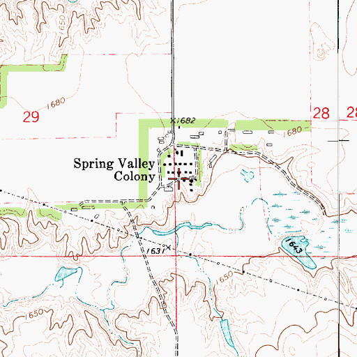 Topographic Map of Spring Valley Colony Elementary School, SD