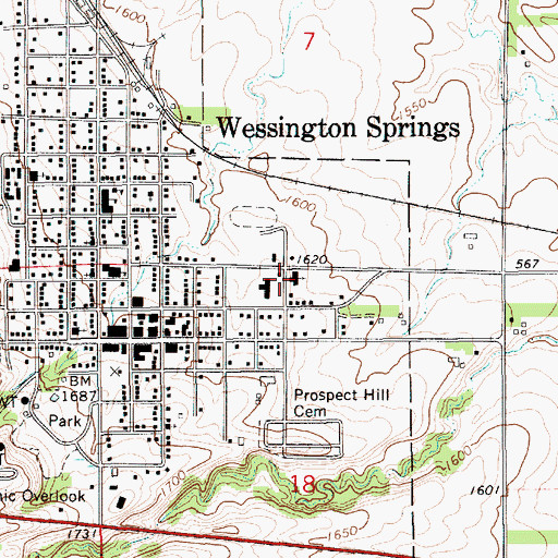 Topographic Map of Wessington Springs Elementary School, SD