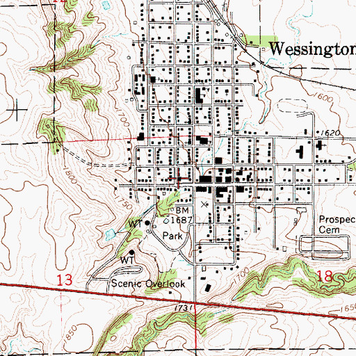 Topographic Map of Wessington Springs Carnegie Library, SD