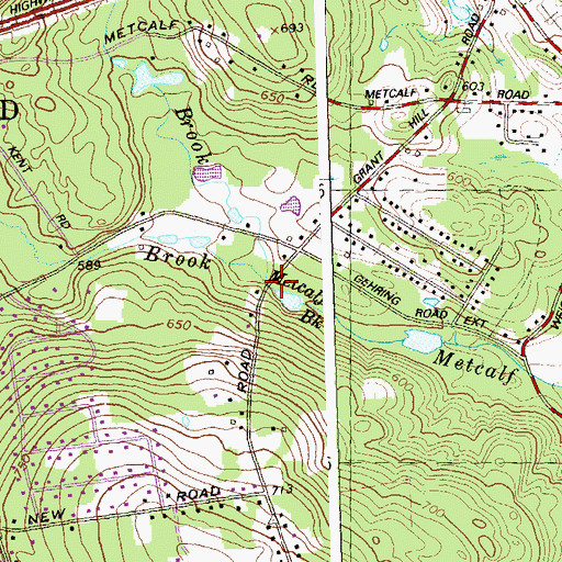 Topographic Map of Chapins Meadow Brook, CT