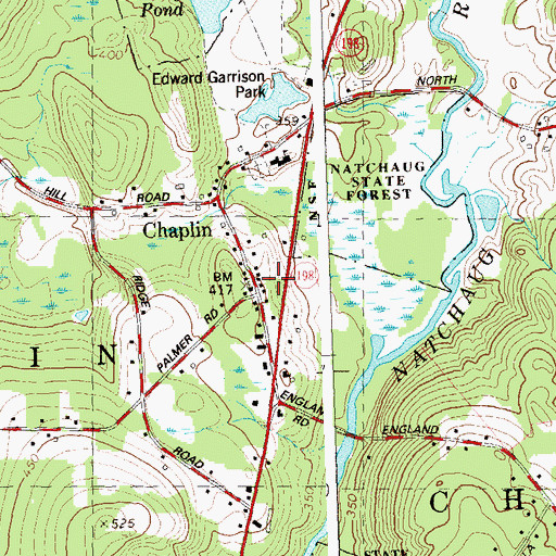 Topographic Map of Chaplin, CT