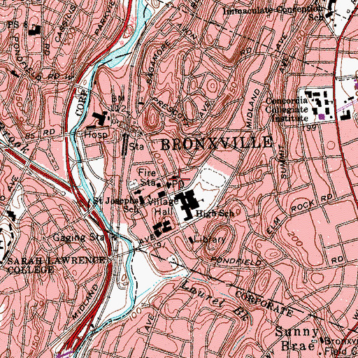 Topographic Map of Bronxville Post Office, NY