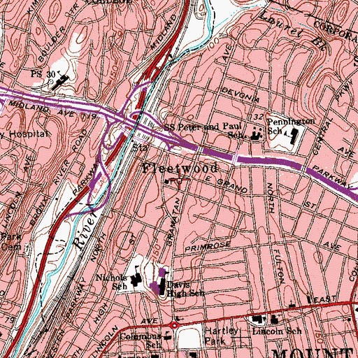 Topographic Map of Fleetwood Station Mount Vernon Post Office, NY