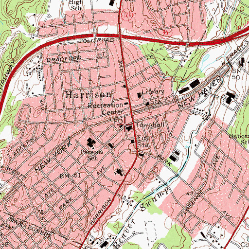 Topographic Map of Harrison Post Office, NY