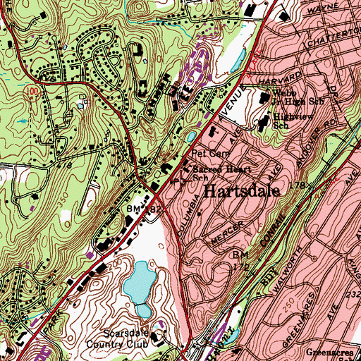 Topographic Map of Hartsdale Post Office, NY