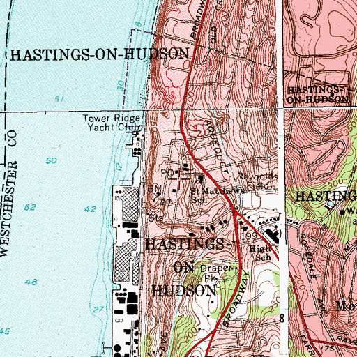 Topographic Map of Hastings on Hudson Post Office, NY