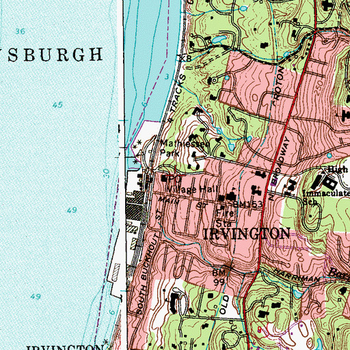 Topographic Map of Irvington Post Office, NY