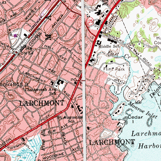 Topographic Map of Larchmont Post Office, NY