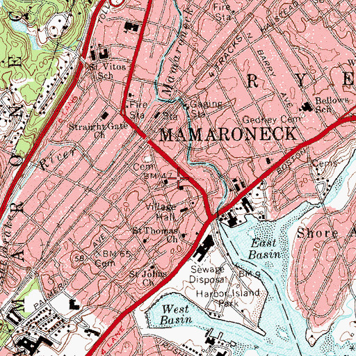 Topographic Map of Mamaroneck Post Office, NY