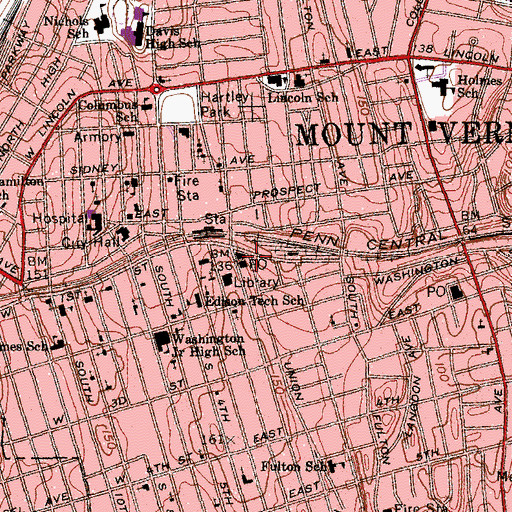 Topographic Map of Mount Vernon Post Office, NY