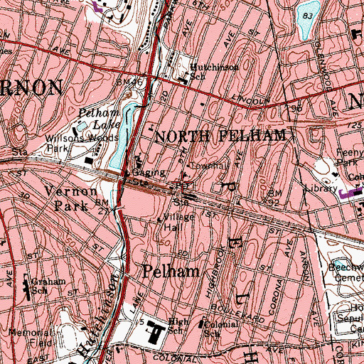 Topographic Map of Pelham Post Office, NY