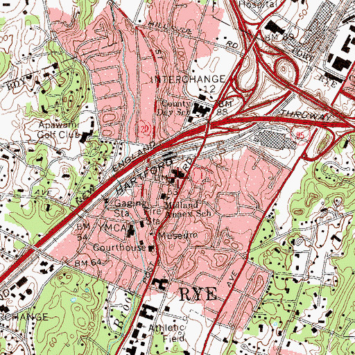 Topographic Map of Rye Post Office, NY