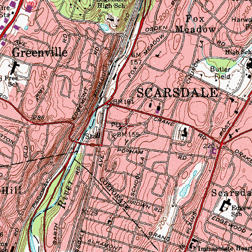 Topographic Map of Scarsdale Post Office, NY
