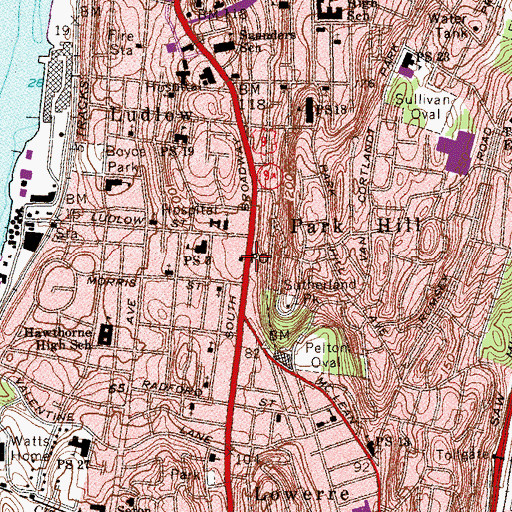Topographic Map of South Station Yonkers Post Office, NY