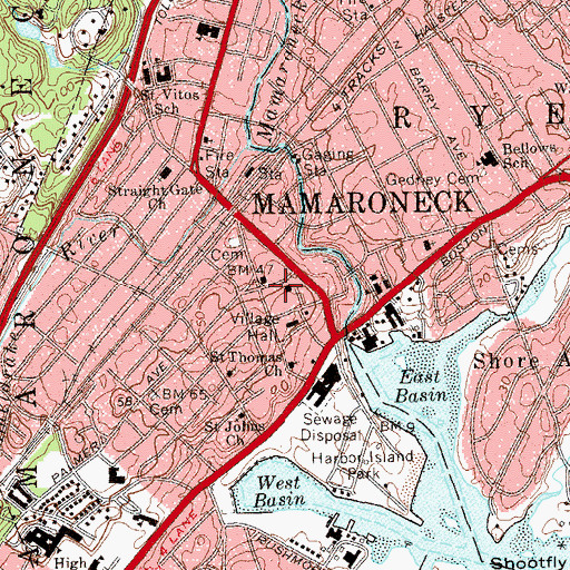 Topographic Map of Village of Mamaroneck Fire Department Hook and Ladder Company 1, NY