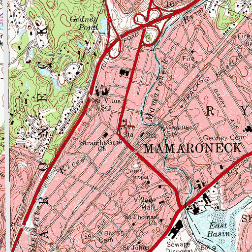 Topographic Map of Mamaroneck and Rye Neck Volunteer Engine and Hose Company 3, NY