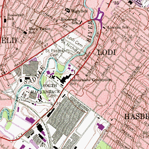 Topographic Map of Immaculate Conception High School, NJ