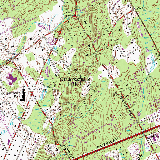 Topographic Map of Charcoal Hill, CT