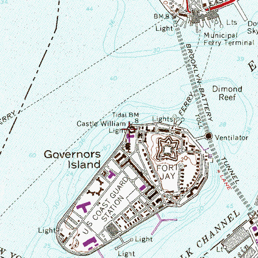 Topographic Map of Castle Williams (historical), NY