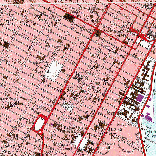 Topographic Map of Sixtyninth Regiment Armory (historical), NY