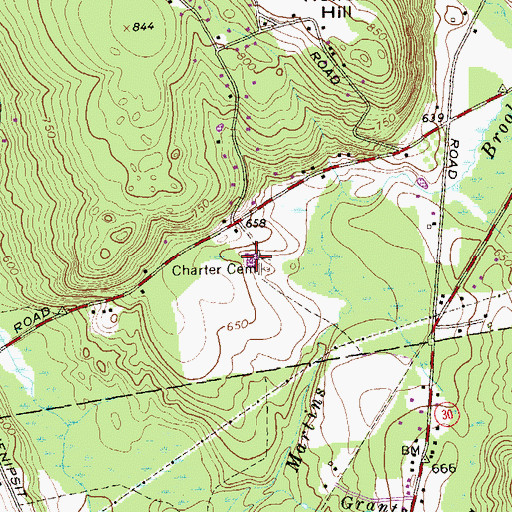 Topographic Map of Charter Cemetery, CT