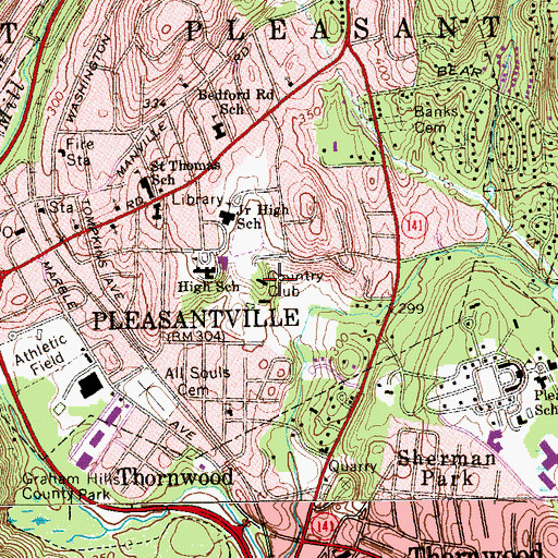 Topographic Map of Country Club at Pleasantville, NY