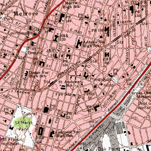 Topographic Map of Bronx Spanish Evangelical Church, NY