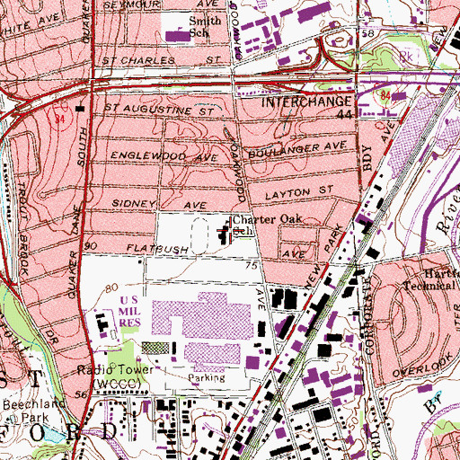 Topographic Map of Charter Oak Elementary School, CT