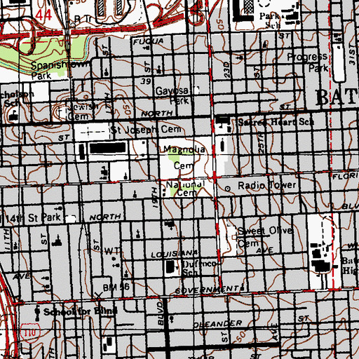 Topographic Map of Baton Rouge National Cemetery, LA