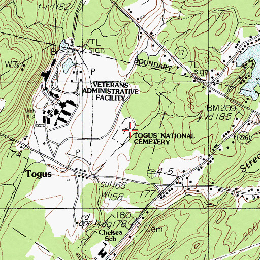 Topographic Map of Togus National Cemetery, ME