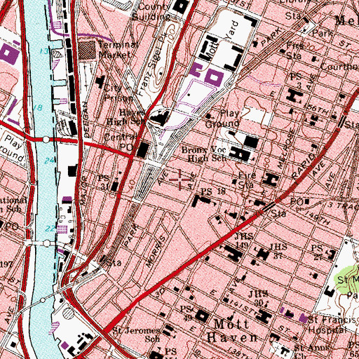 Topographic Map of Lincoln Medical and Mental Health Center, NY