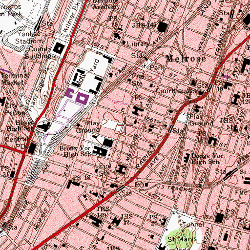 Topographic Map of Bronx Central Palace Hall (historical), NY