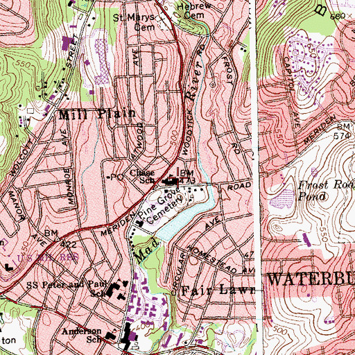 Topographic Map of H S Chase School, CT