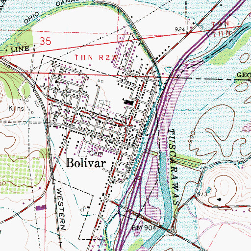 Topographic Map of Bolivar Post Office, OH