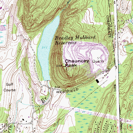 Topographic Map of Chauncey Peak, CT