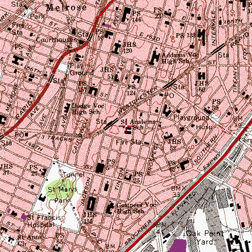 Topographic Map of John Adams Houses, NY
