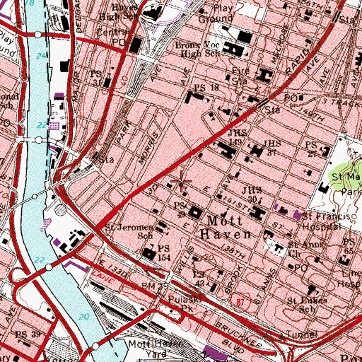 Topographic Map of Mott Haven Branch New York Public Library, NY