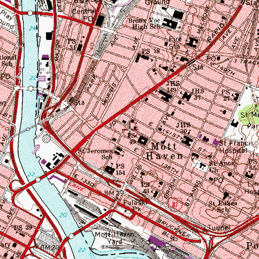 Topographic Map of Mott Haven Historic District, NY