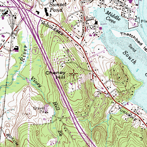 Topographic Map of Cheney Hill, CT
