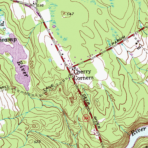 Topographic Map of Cherry Corners, CT