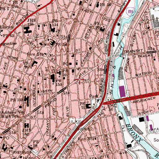 Topographic Map of Benjamin Gladstone Square, NY