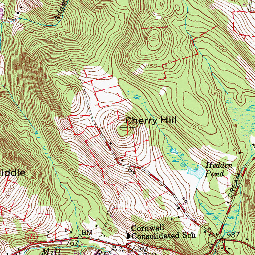 Topographic Map of Cherry Hill, CT