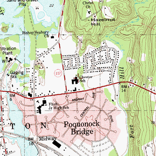Topographic Map of Claude Chester School, CT